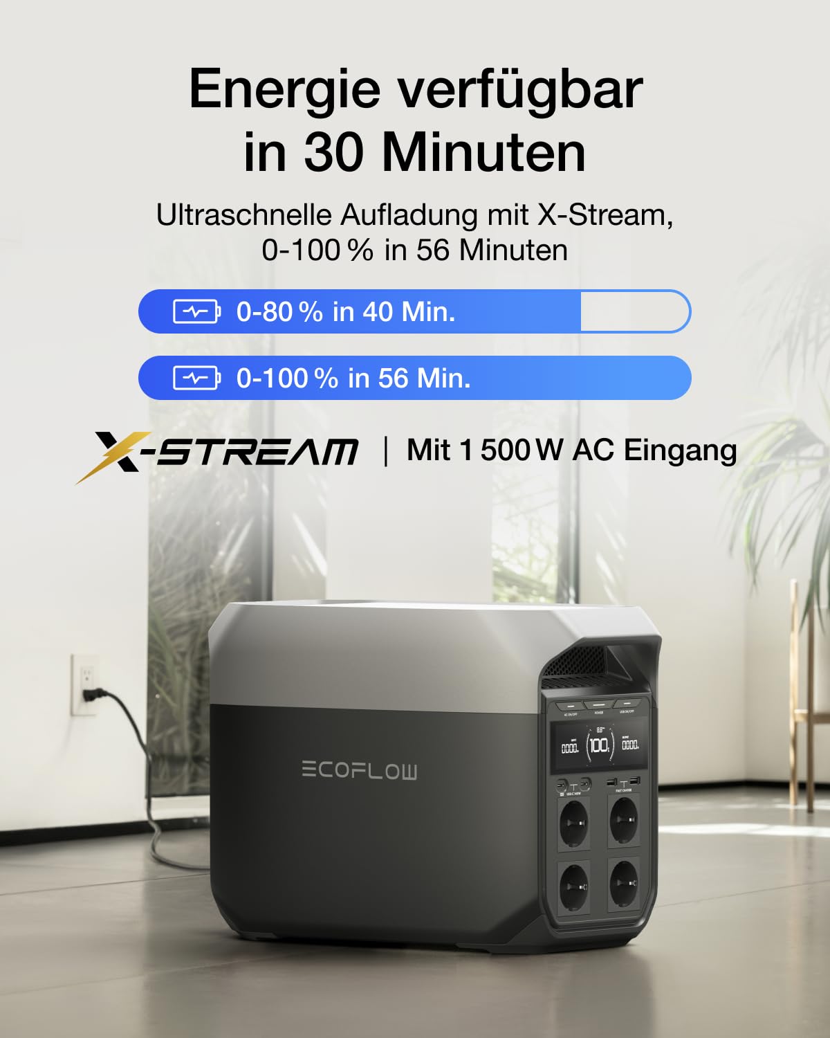 EF ECOFLOW Delta 3 Tragbare Powerstation, 1024Wh Solargenerator Schnellladung, erweiterbar auf 5kWh, für Zuhause, Camping und Reise, Kleine Verpackungsmängel, Produkt unbenutzt(Generalüberholt)