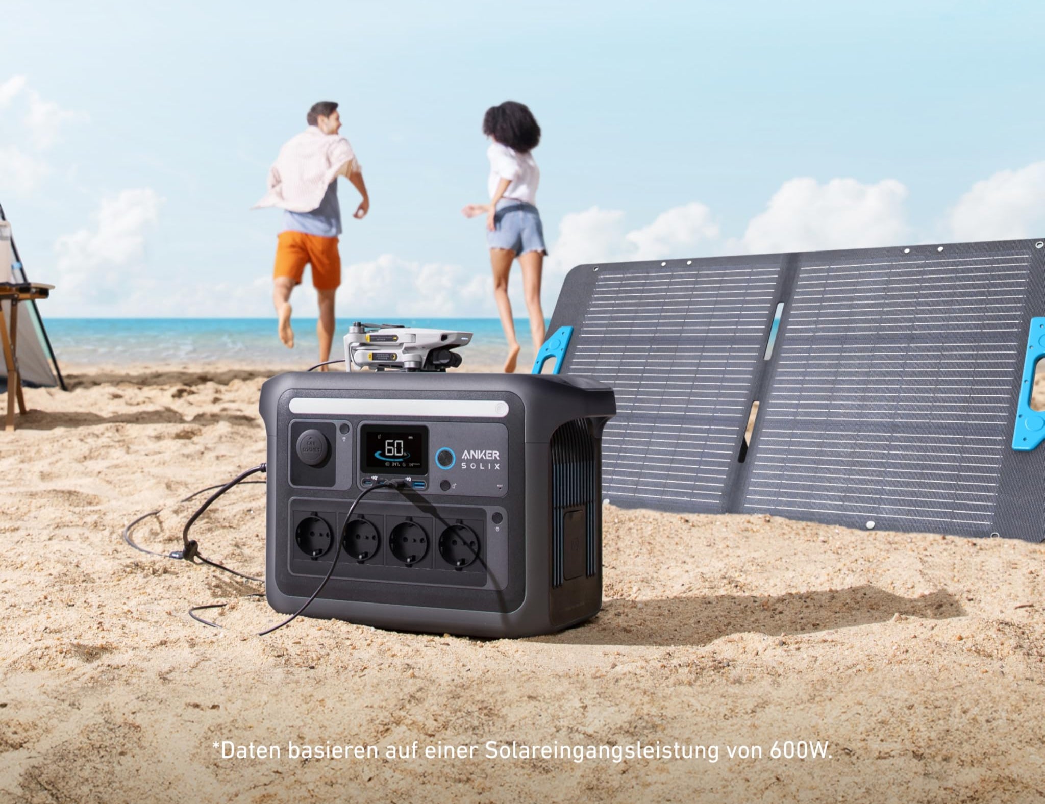 Anker SOLIX C1000 Set Tragbare Powerstation mit 100W Solarpanel, LiFePO4 Akku, 1800W Solargenerator, 4*230V Steckdosen mit max. 2400W Leistung, LFP Powerstation für Outdoor, Camping und Stromreserve