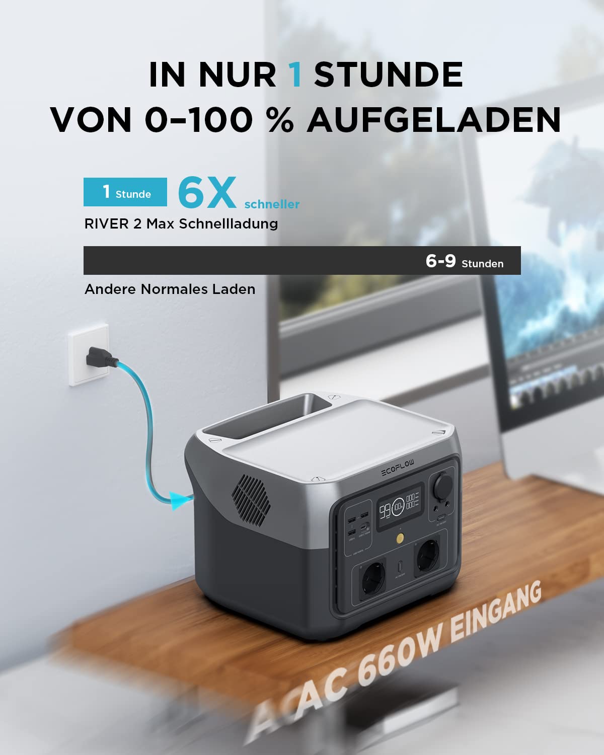 EF ECOFLOW Tragbare Powerstation RIVER 2 MAX, 512Wh Solargenerator mit LiFeP04, Schnellladung in 1 Stunde, für Camping/Wohnmobile, Kleine Verpackungsmängel, Produkt unbenutzt(Generalüberholt)