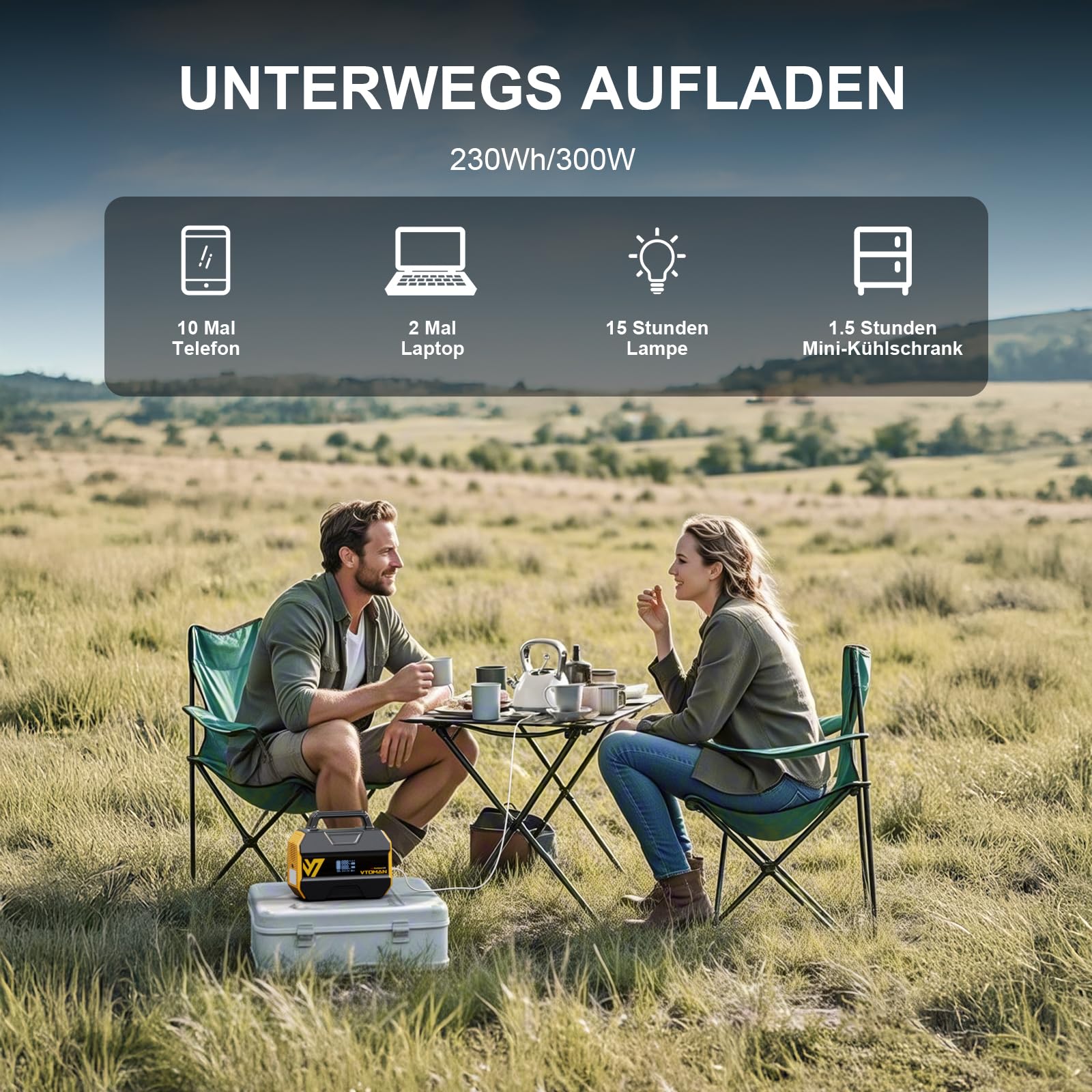 VTOMAN FlashSpeed 300 Tragbare Powerstation 300W - 230Wh Solar Generatoren LiFePO4 Batterie, 100W USB-C/230V AC Ausgang Mobile Stromspeicher Powerstation für Zuhause, Camping, Wohnmobil, Angeln